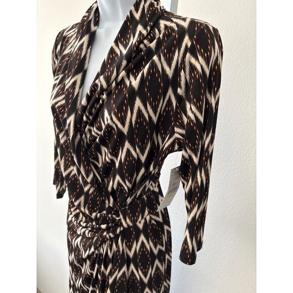 NWT Karen Kane Dress Size M Boho Chic Solar Ikat Faux Wrap Gold Sun Brown Black - Picture 11 of 16